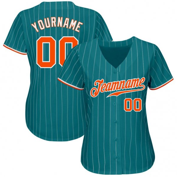 Men's Custom Aqua White Pinstripe Orange-White Authentic Baseball Jersey