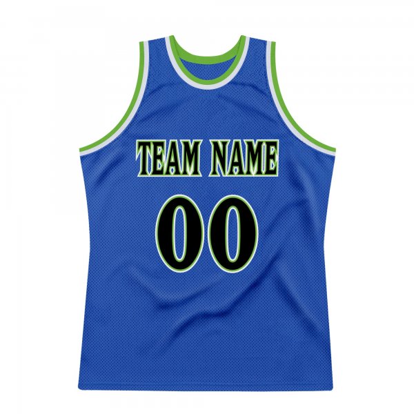 Men's Custom Blue Black-Neon Green Authentic Throwback Basketball Jersey