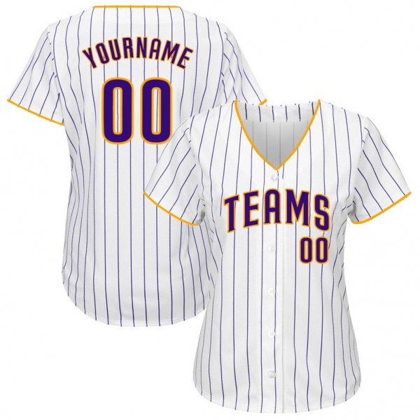 Men's Custom White Purple Pinstripe Purple-Gold Authentic Baseball Jersey