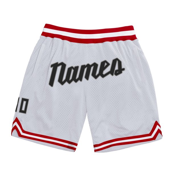 Men's Custom White Black-Red Authentic Throwback Basketball Shorts