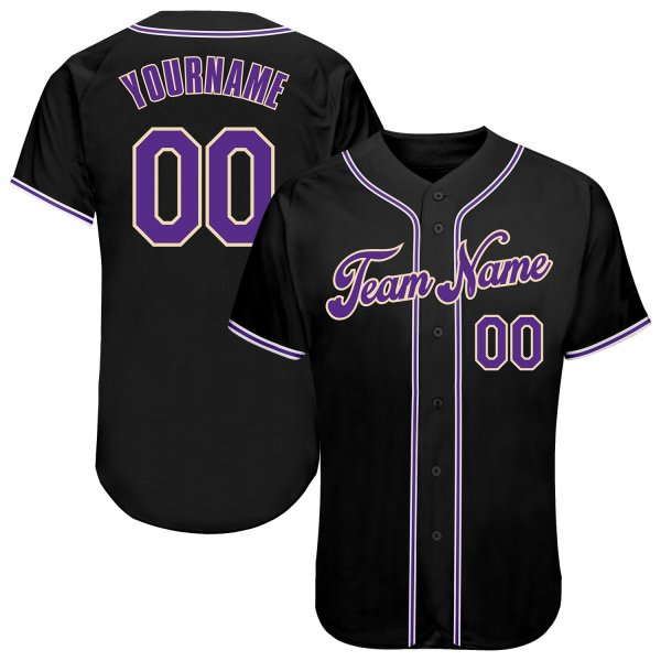 Men's Custom Black Purple-White Authentic Baseball Jersey