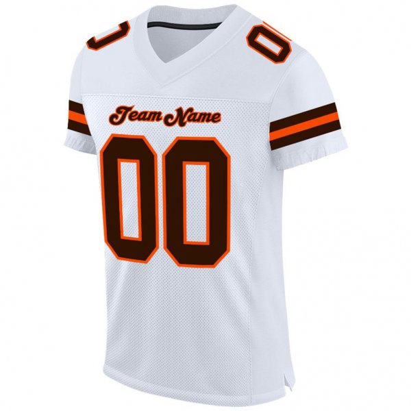 Men's Custom White Brown-Orange Mesh Authentic Football Jersey