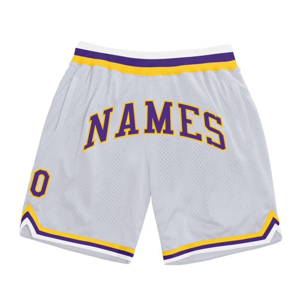 Men's Custom White Purple-Gold Authentic Throwback Basketball Shorts