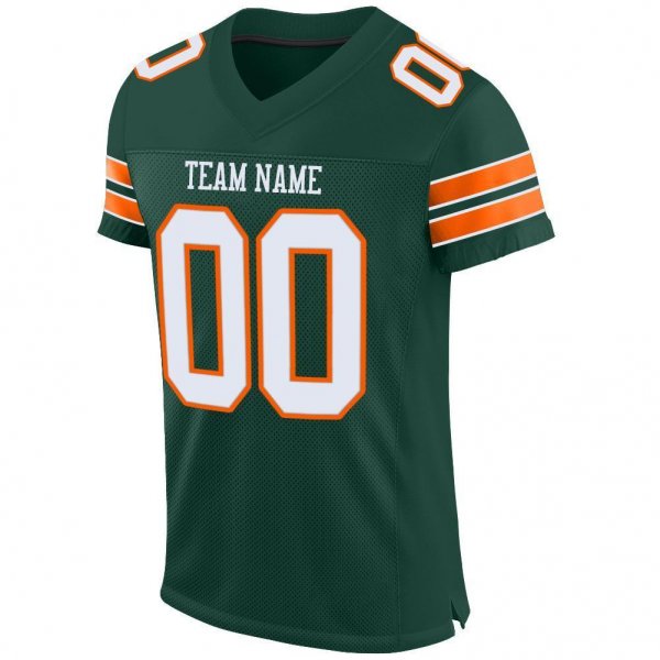 Men's Custom Green White-Orange Mesh Authentic Football Jersey