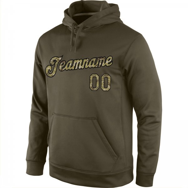 Men's Custom Stitched Olive Camo-Black Sports Pullover Sweatshirt Salute To Service Hoodie