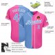 Men's Custom Pink Light Blue-White Authentic Split Fashion Baseball Jersey