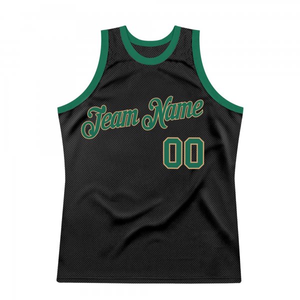 Men's Custom Black Kelly Green-Old Gold Authentic Throwback Basketball Jersey