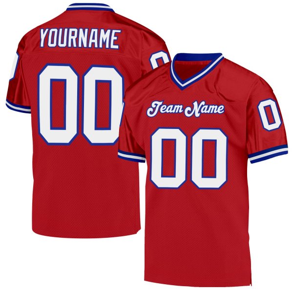 Men's Custom Red White-Royal Mesh Authentic Throwback Football Jersey