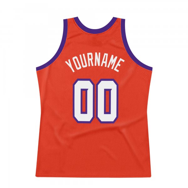 Men's Custom Orange White-Purple Authentic Throwback Basketball Jersey