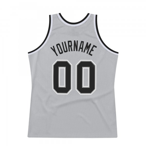 Men's Custom Silver Gray Black-White Authentic Throwback Basketball Jersey