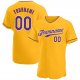 Men's Custom Gold Purple-White Authentic Baseball Jersey