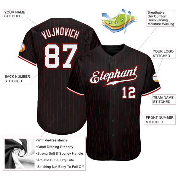 Men's Custom Black Red Pinstripe White-Red Authentic Baseball Jersey