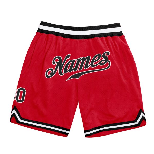 Men's Custom Red Black-White Authentic Throwback Basketball Shorts