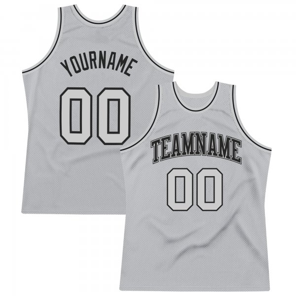 Men's Custom Silver Gray Silver Gray-Black Authentic Throwback Basketball Jersey