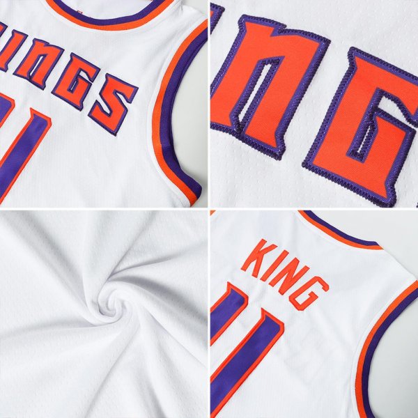 Men's Custom White Purple-Orange Authentic Throwback Basketball Jersey