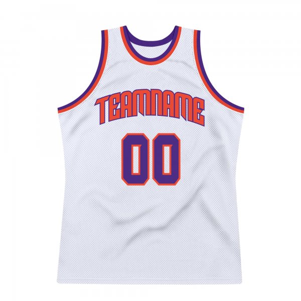 Men's Custom White Purple-Orange Authentic Throwback Basketball Jersey