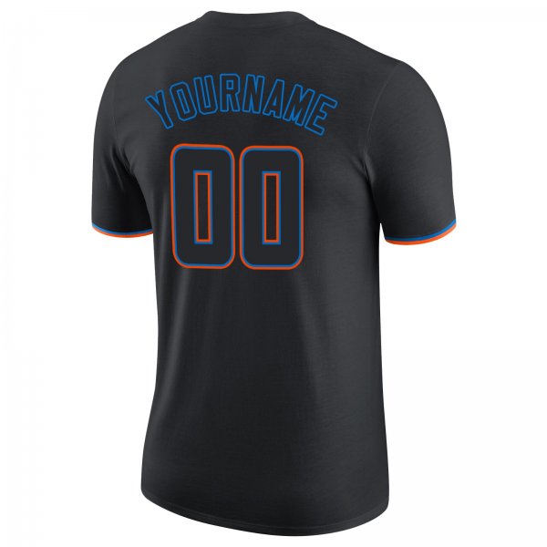 Men's Custom Black Black-Powder Blue Performance T-Shirt