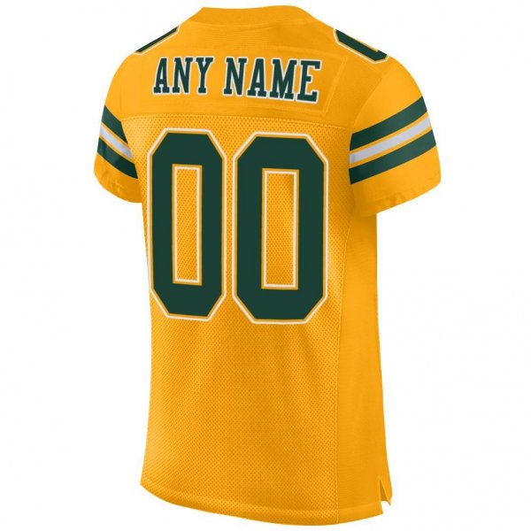 Men's Custom Gold Green-White Mesh Authentic Football Jersey