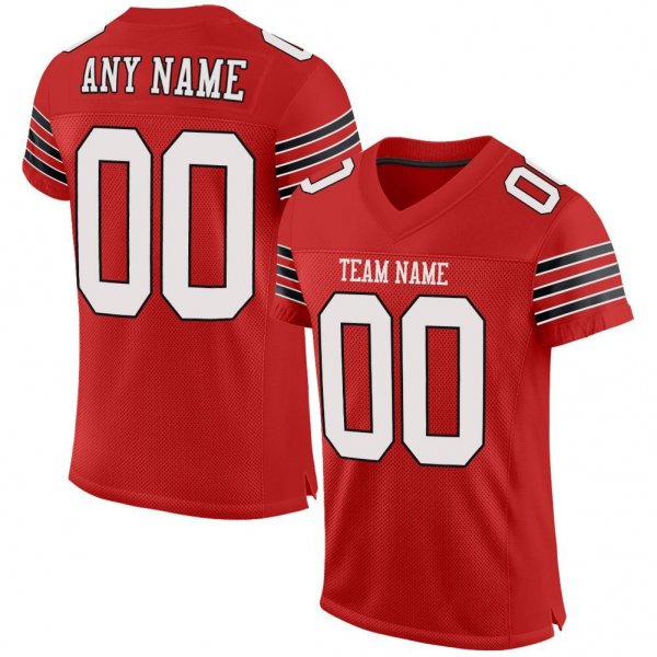 Men's Custom Scarlet White-Black Mesh Authentic Football Jersey