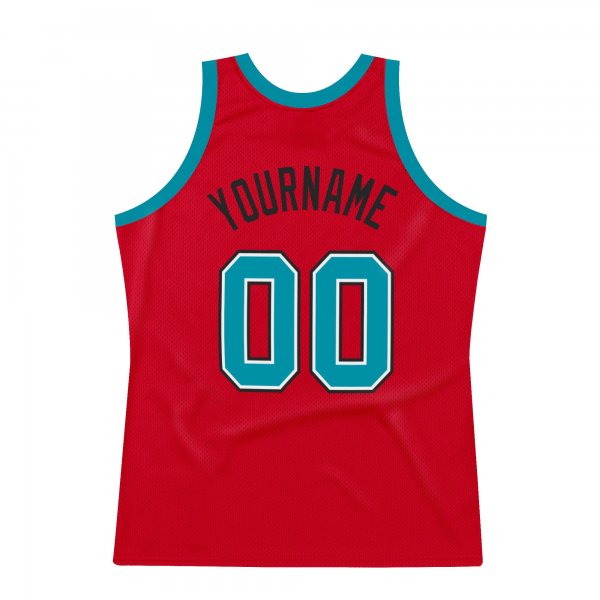 Men's Custom Red Teal-Black Authentic Throwback Basketball Jersey