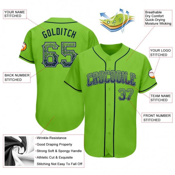 Men's Custom Neon Green Navy-Gray Authentic Drift Fashion Baseball Jersey