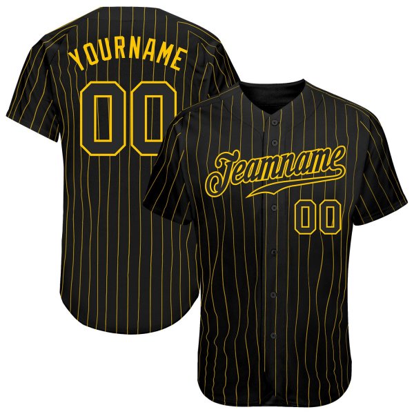 Men's Custom Black Gold Pinstripe Black-Gold Authentic Baseball Jersey