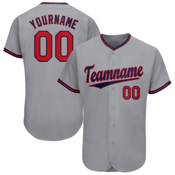 Men's Custom Gray Red-Navy Baseball Jersey