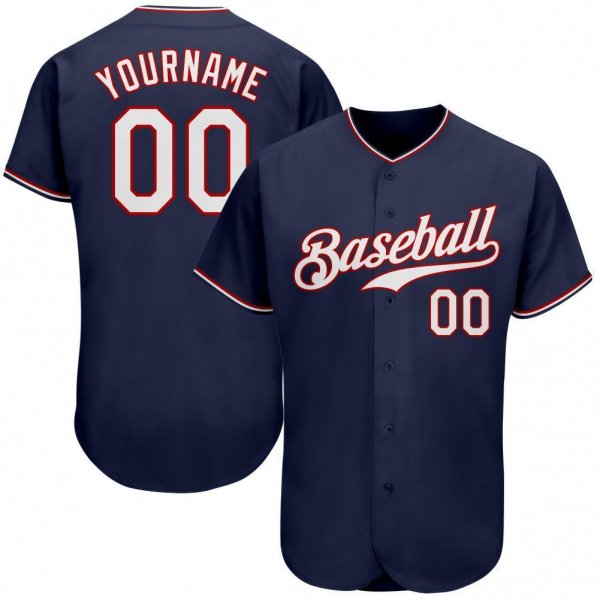 Men's Custom Navy White-Red Authentic Baseball Jersey