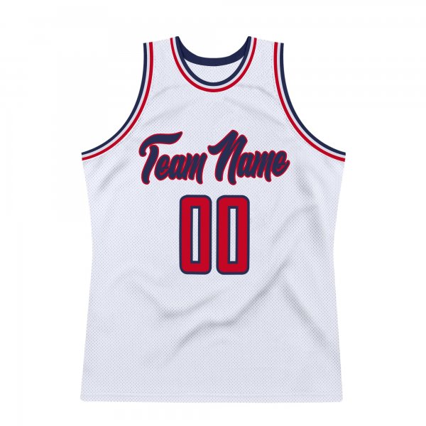 Men's Custom White Red-Navy Authentic Throwback Basketball Jersey