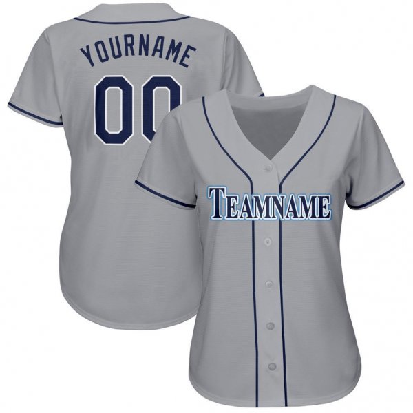 Men's Custom Gray Navy-Powder Blue Baseball Jersey