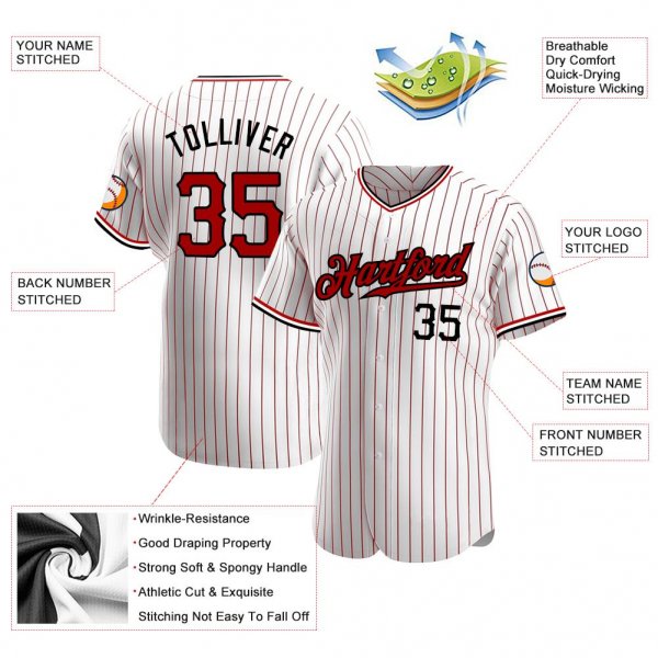 Men's Custom White Red Pinstripe Red-Black Authentic Baseball Jersey