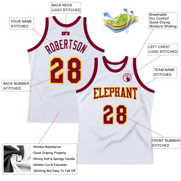 Men's Custom White Maroon-Gold Authentic Throwback Basketball Jersey