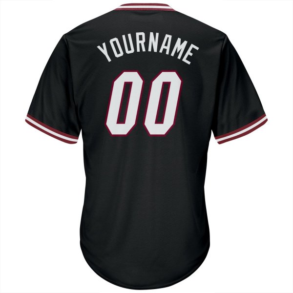 Men's Custom Black White-Maroon Authentic Throwback Rib-Knit Baseball Jersey Shirt