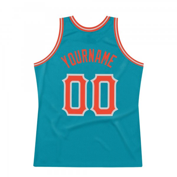 Men's Custom Teal Orange-Silver Gray Authentic Throwback Basketball Jersey