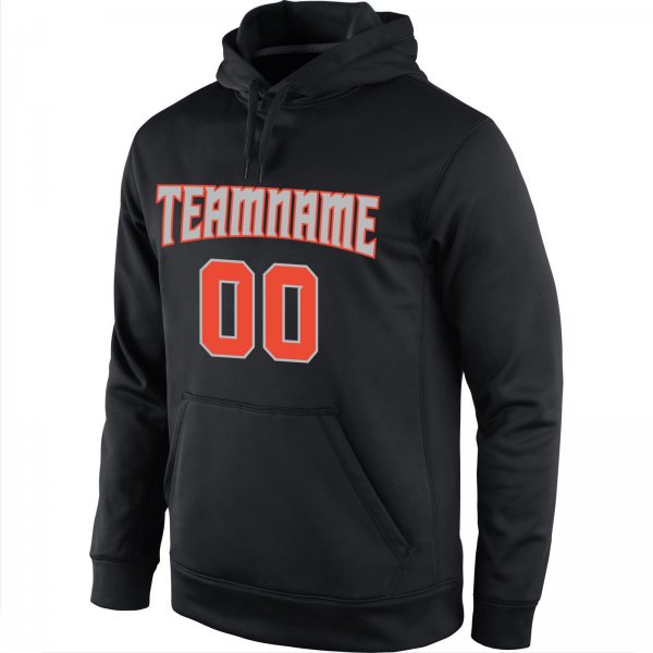 Men's Custom Stitched Black Orange-Gray Sports Pullover Sweatshirt Hoodie