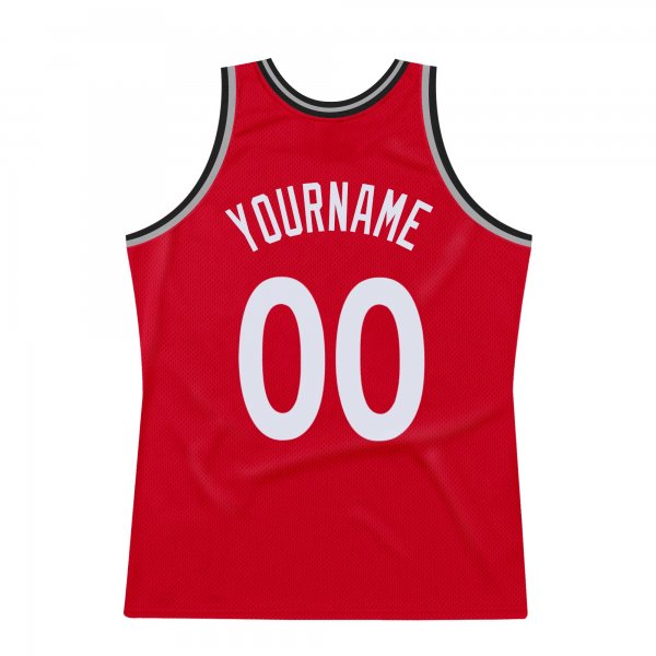 Men's Custom Red White-Black Authentic Throwback Basketball Jersey