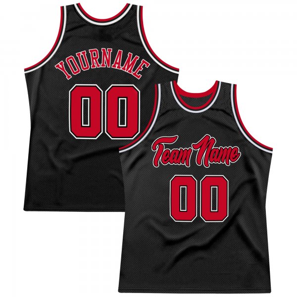 Men's Custom Black Red-White Authentic Throwback Basketball Jersey