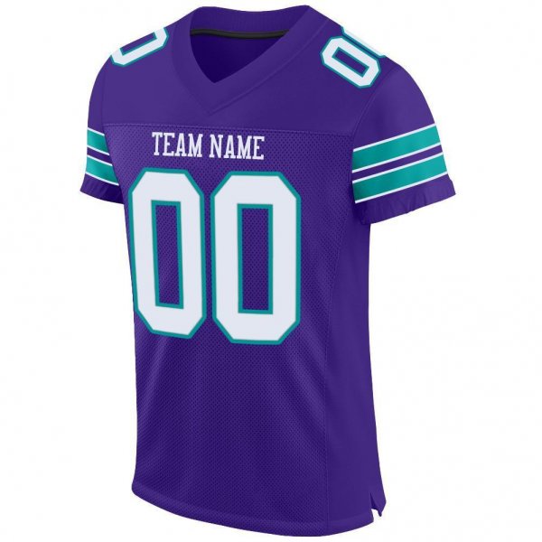 Men's Custom Purple White-Aqua Mesh Authentic Football Jersey