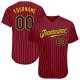 Men's Custom Crimson Cream Pinstripe Navy-Gold Authentic Baseball Jersey