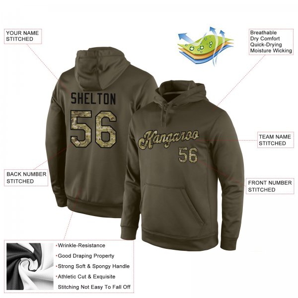 Men's Custom Stitched Olive Camo-Black Sports Pullover Sweatshirt Salute To Service Hoodie