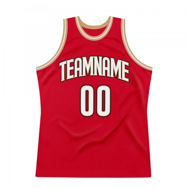 Men's Custom Red White-Old Gold Authentic Throwback Basketball Jersey