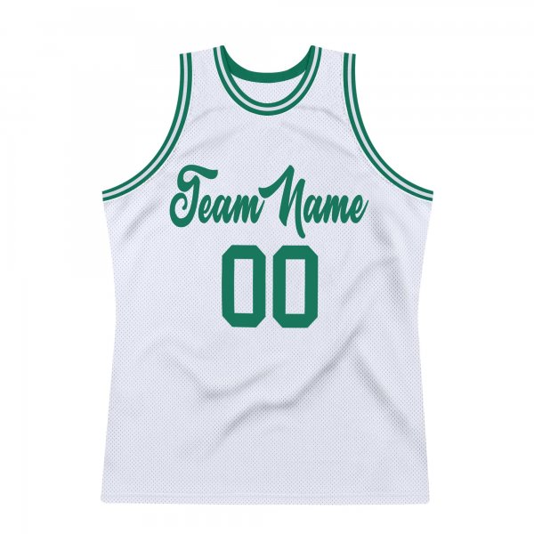 Men's Custom White Kelly Green Authentic Throwback Basketball Jersey