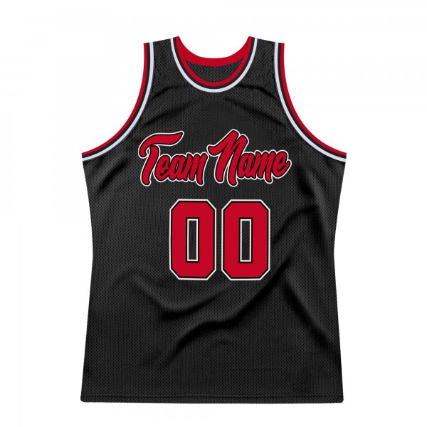 Men's Custom Black Red-White Authentic Throwback Basketball Jersey