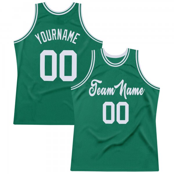 Men's Custom Kelly Green White Authentic Throwback Basketball Jersey