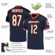 Men's Custom Navy White-Orange Mesh Authentic Throwback Football Jersey