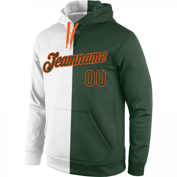 Men's Custom Stitched White Green-Orange Split Fashion Sports Pullover Sweatshirt Hoodie