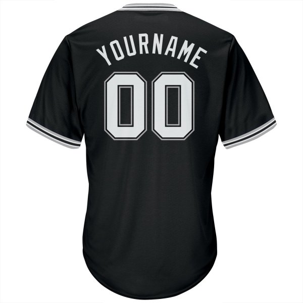 Men's Custom Black White-Gray Authentic Throwback Rib-Knit Baseball Jersey Shirt