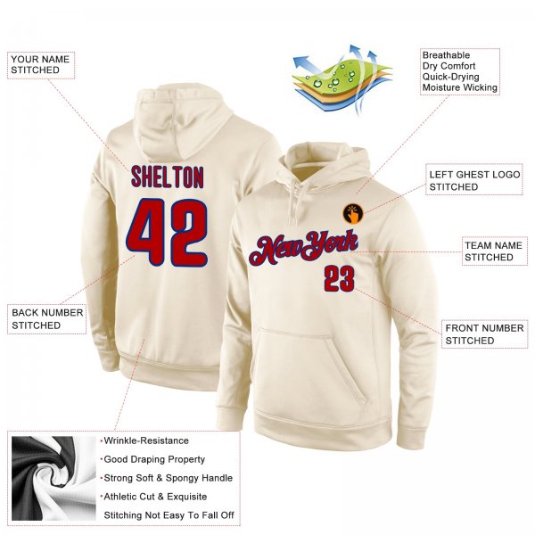 Men's Custom Stitched Cream Red-Royal Sports Pullover Sweatshirt Hoodie