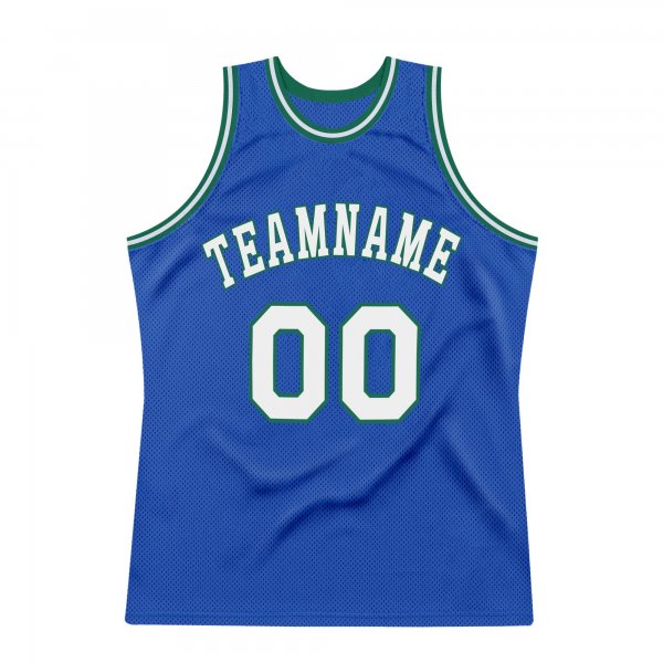 Men's Custom Blue White-Kelly Green Authentic Throwback Basketball Jersey