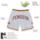 Men's Custom White Purple-Gold Authentic Throwback Basketball Shorts